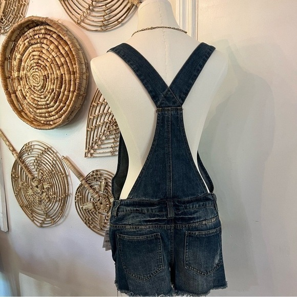 NWT Hwy Jeans Distressed Denim Overall Shorts Romper Y2K Vintage Style Size L - Picture 6 of 10